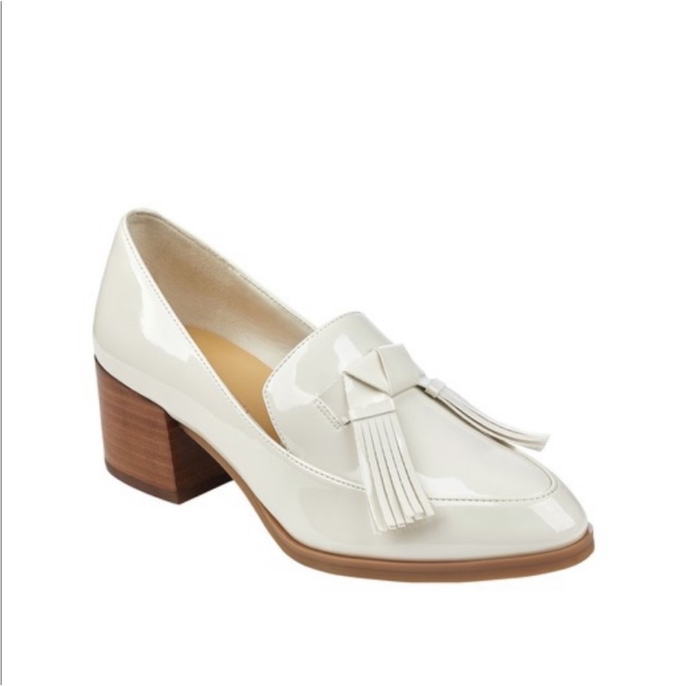 Marc Fisher White Phylicia Block Heel Loafers